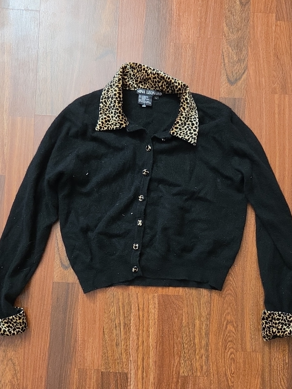 Nina Leonard Black And Leopard Cardigan - Great Condition